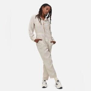 Mate The Label Linen Long Sleeve Jumpsuit in Bone Ivory - Size M